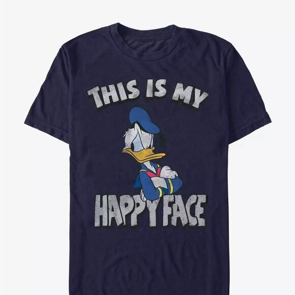 Disney Navy Blue Donald Duck This is My Happy Face Graphic T-Shirt NEW - Picture 1 of 5